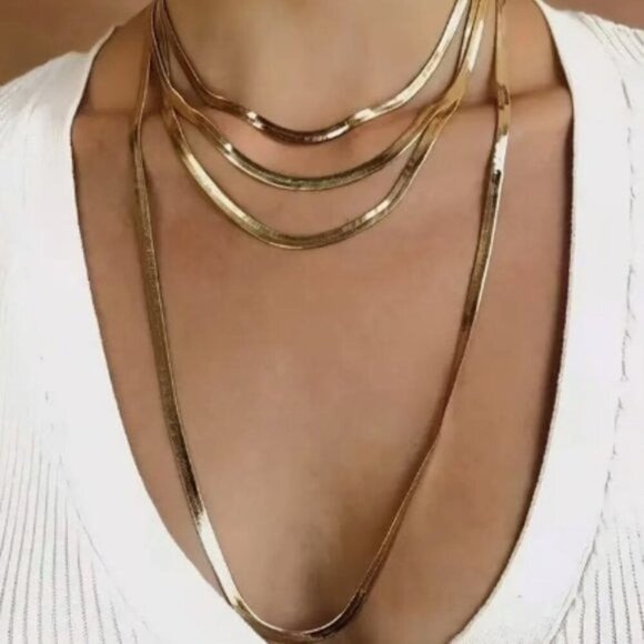 18k Gold Plated Layered Snake Chain Necklace - Picture 1 of 5